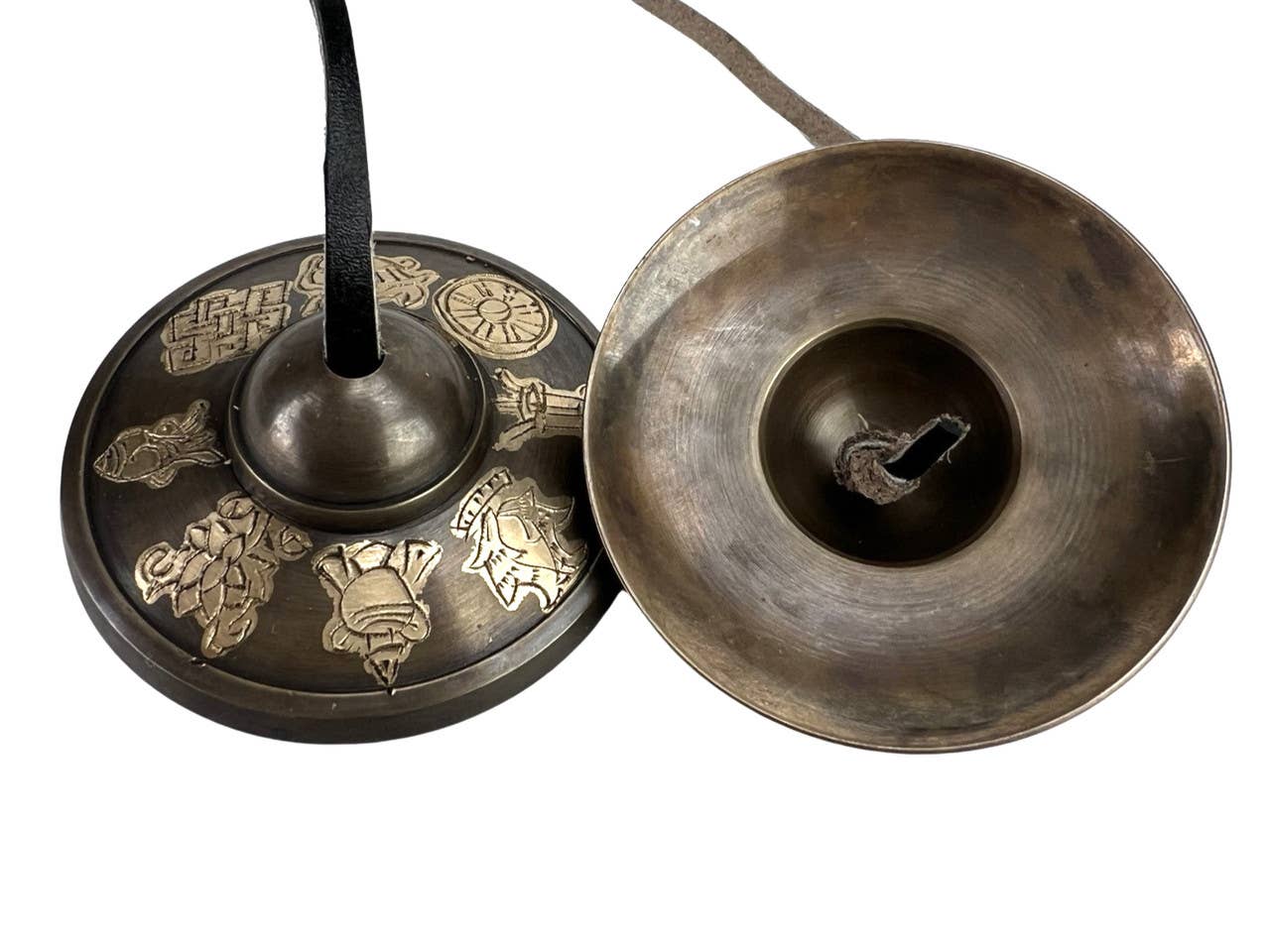 HK Higher Knowing - Wholesale Meditation Supplies - Premium Engraved Auspicious Symbol Tibetan Hand Tingsha Cymb1