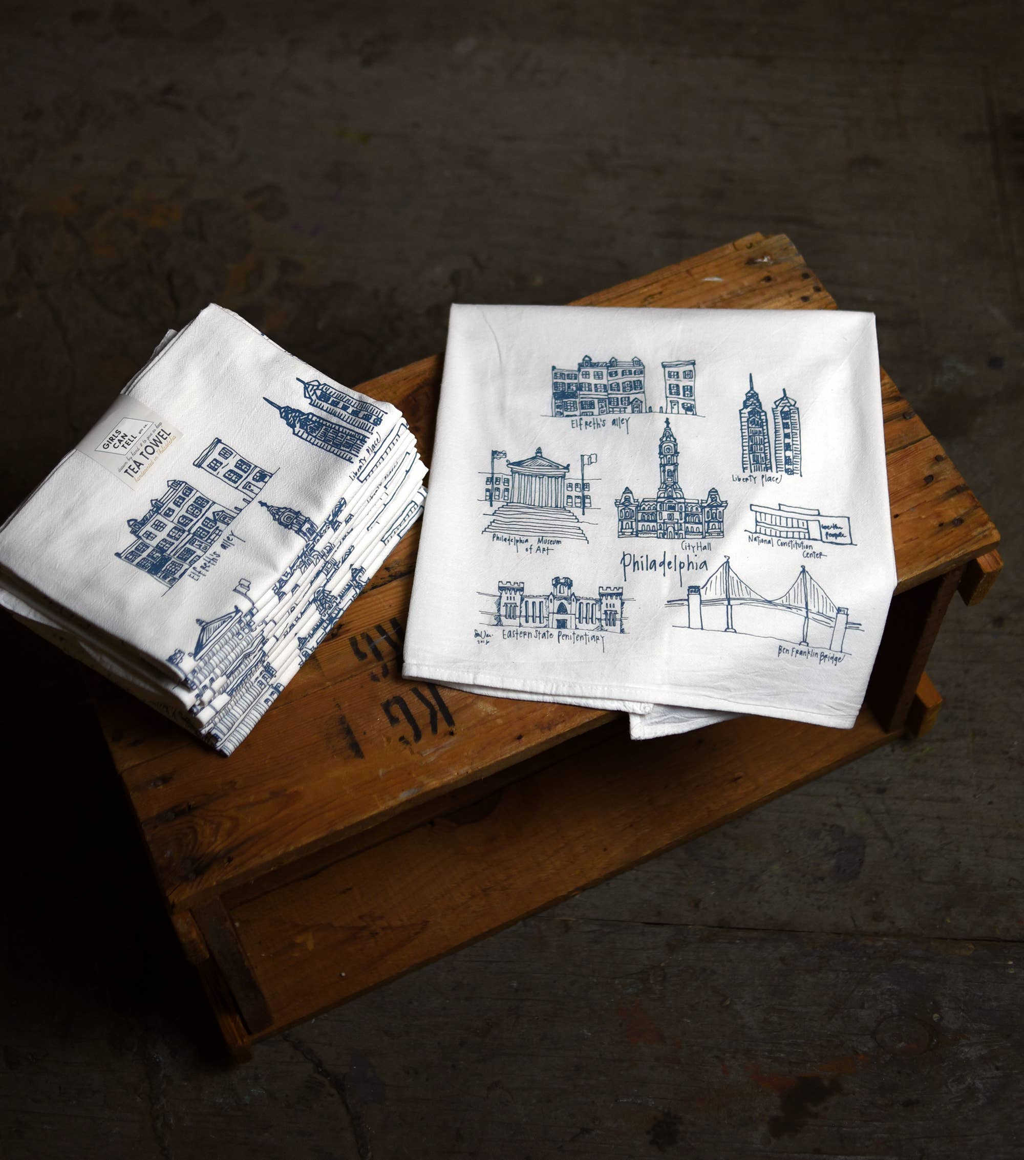 Girls Can Tell - Wholesale Tea Towel - Philadelphia Landmarks Tea Towel | kitchen | flour sack2