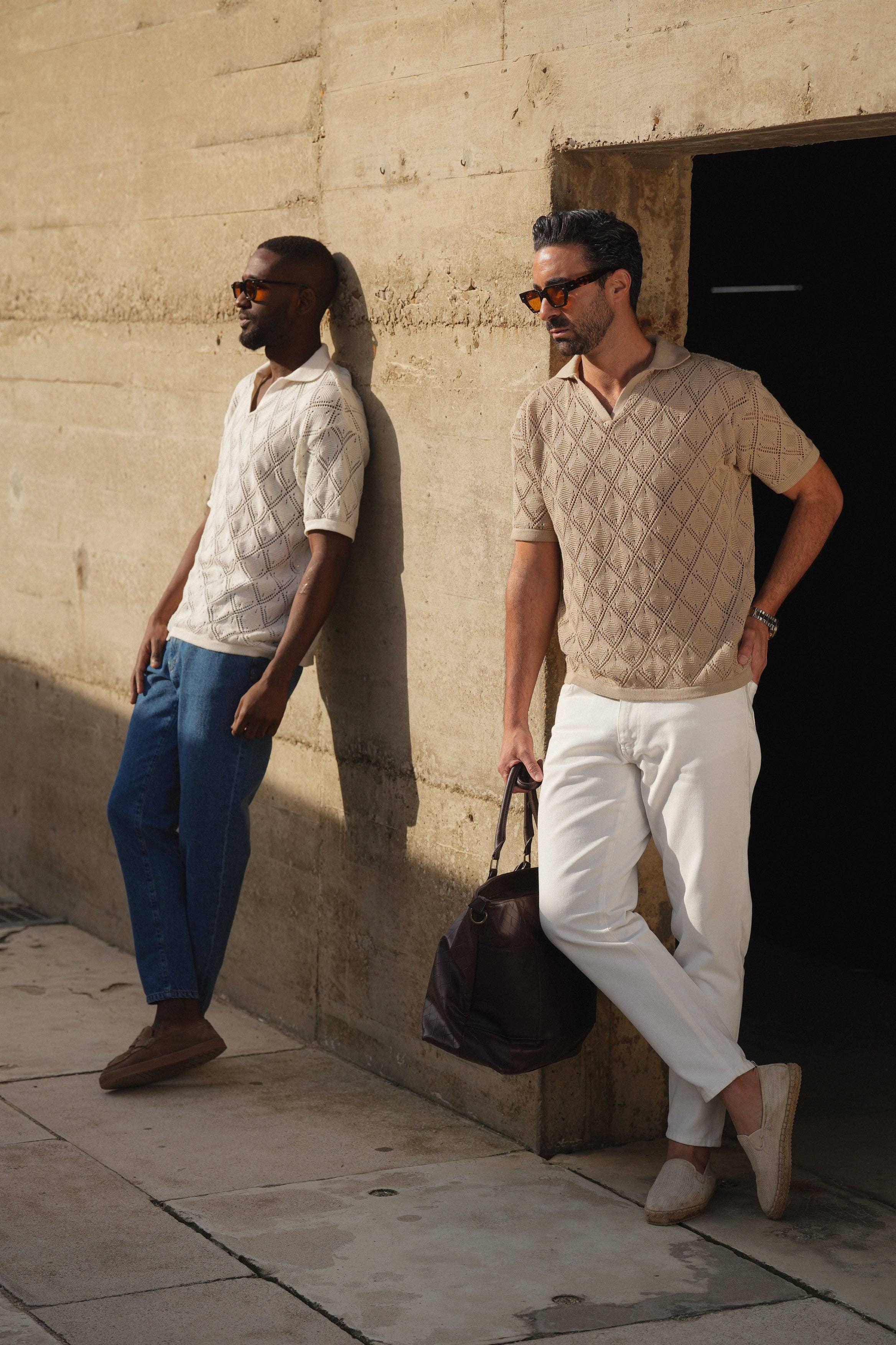 DONATO - Wholesale Polo - Men's - POLO GEOMETRIC DESIGN OPEN-COLLAR TAUPE SHIRT9