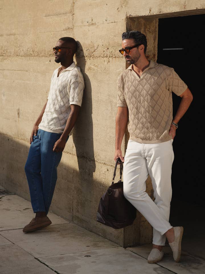 DONATO - Vendita all'ingrosso Polo - Uomo - CAMICIA POLO A COLLO APERTO CON DESIGN GEOMETRICO COLOR TORTORA9