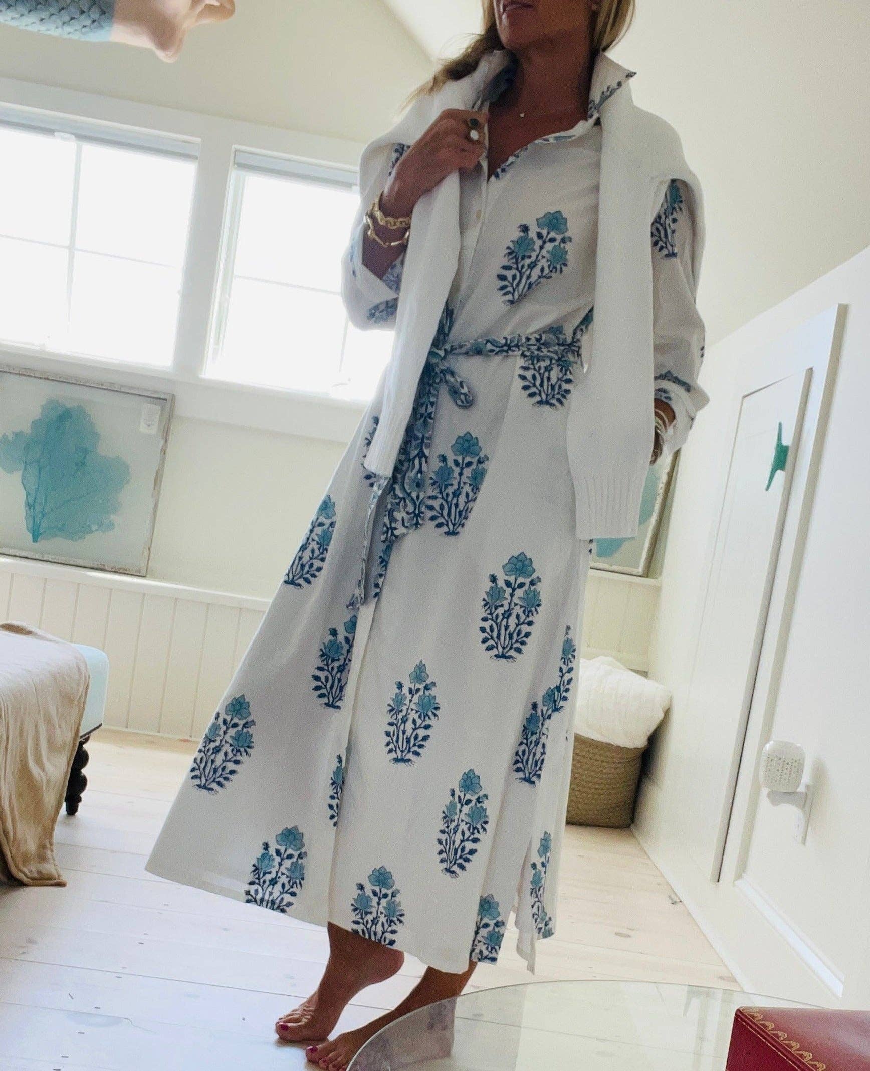 Pink Pineapple - Wholesale Dress - Women's - Apres Beach Hand Block Shirtdress in Sea Vines2