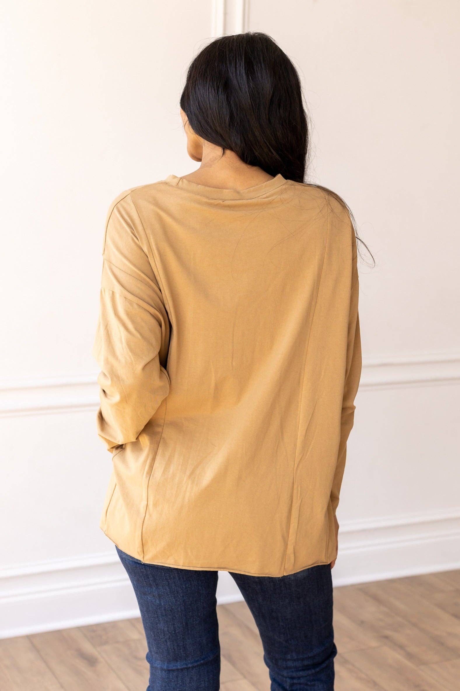 Tan Long-sleeved T-shirts With Side Stitching for wholesale on Faire3