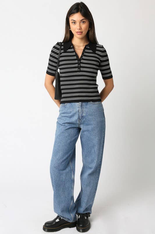 Olivaceous - Wholesale Button Down Shirt - Women's - Ina Stripe Top19