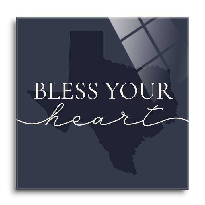 Modern Minimalist Texas Bless Your H|12x12 Glass Plaque for wholesale by Love Local
