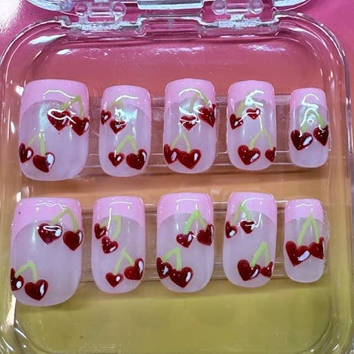 Hand Painted Heart Cherries for wholesale by OVER THE TOP NAILS