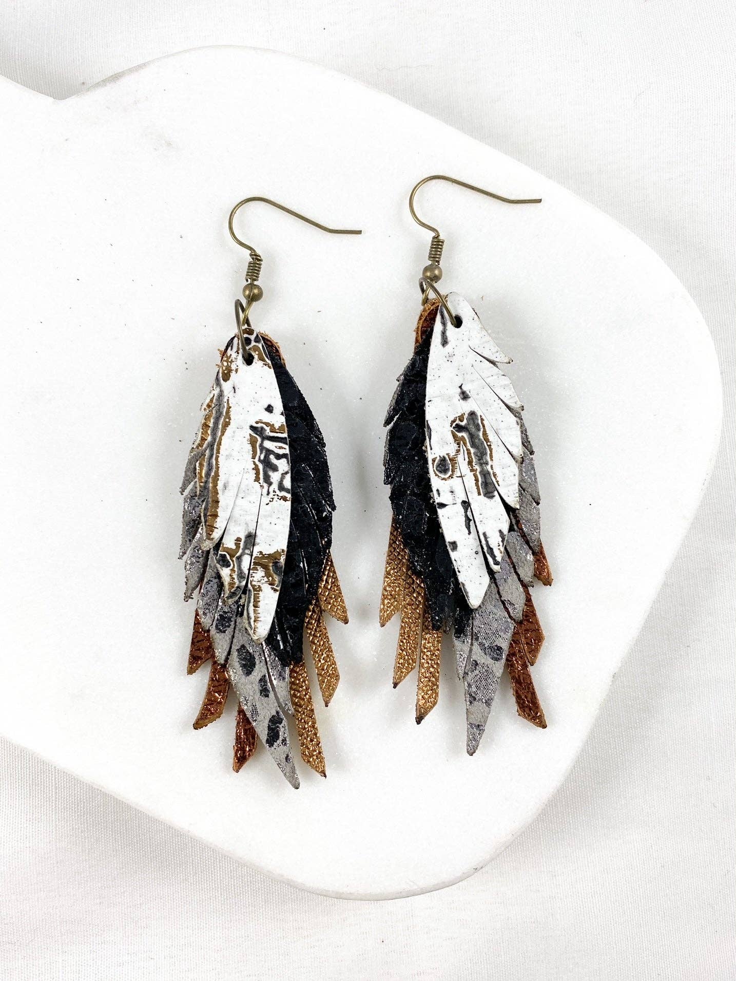 Anabelle+Oak - Wholesale Dangle Earrings - Bronze & Gunmetal Mini Feathers | handmade leather earrings4
