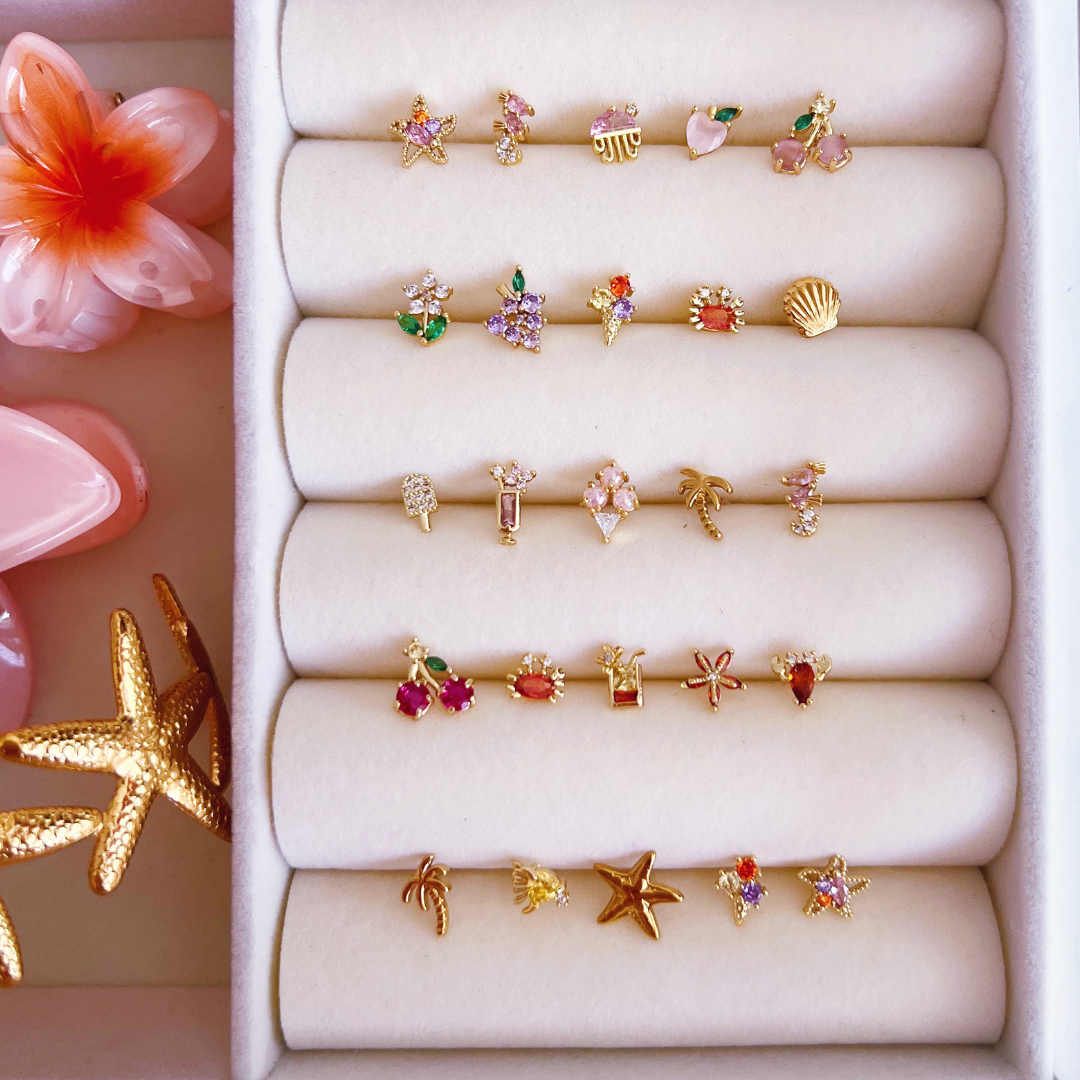 Gold Sweet cherry studs pink for wholesale on Faire3