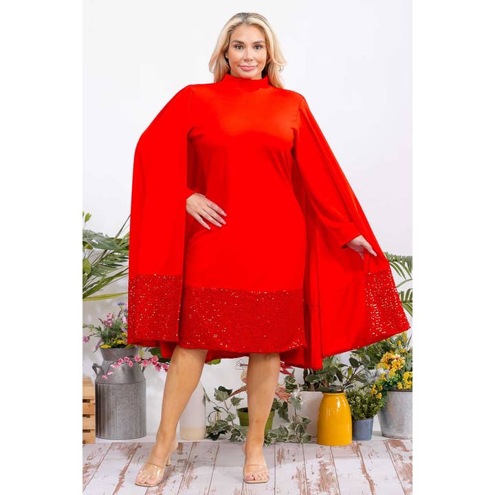 DORCAS - Wholesale Dress - Women's - Plus Size Cape Sequins Dress1