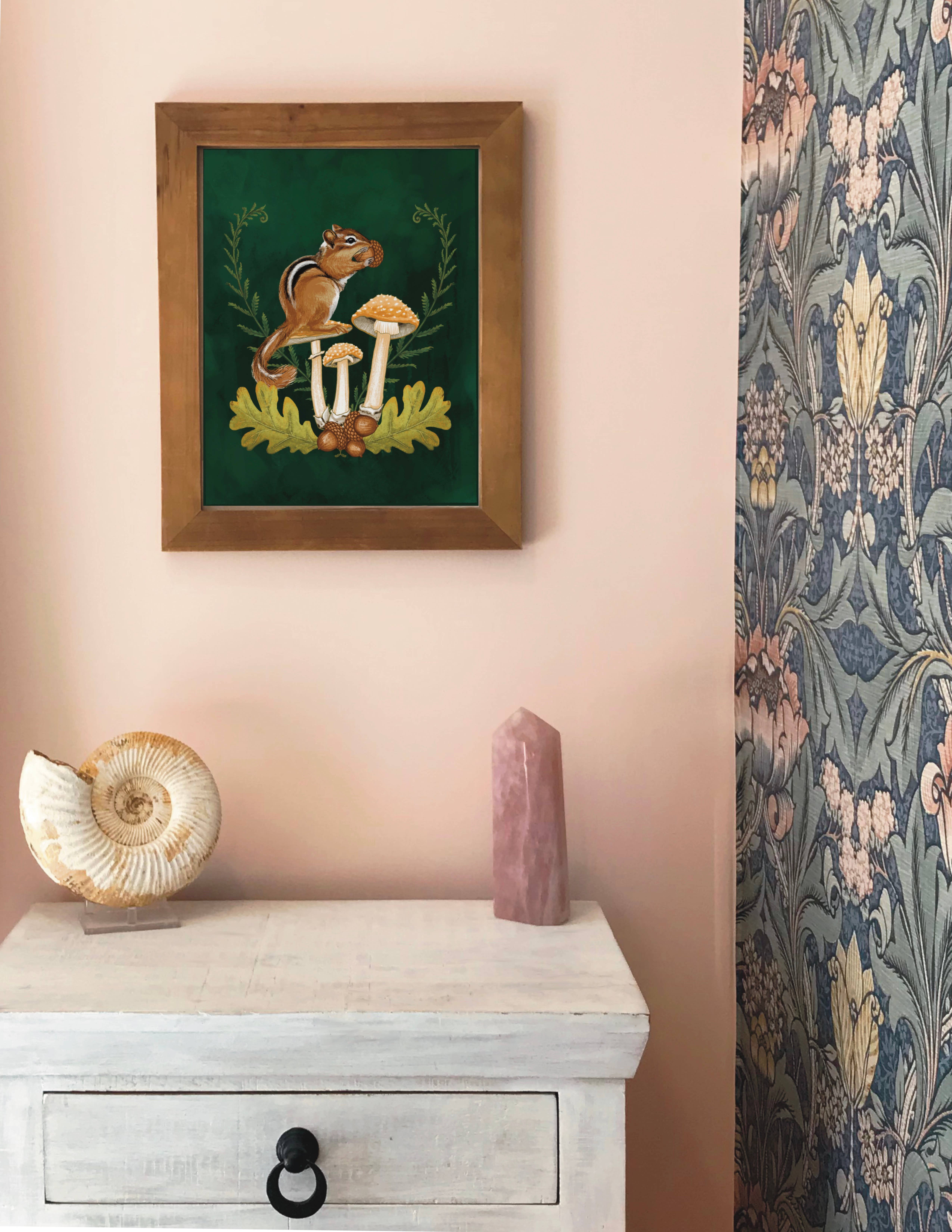 Folk Meadow - Wholesale Art Print - Chipmunk & Mushroom Print - 8x101