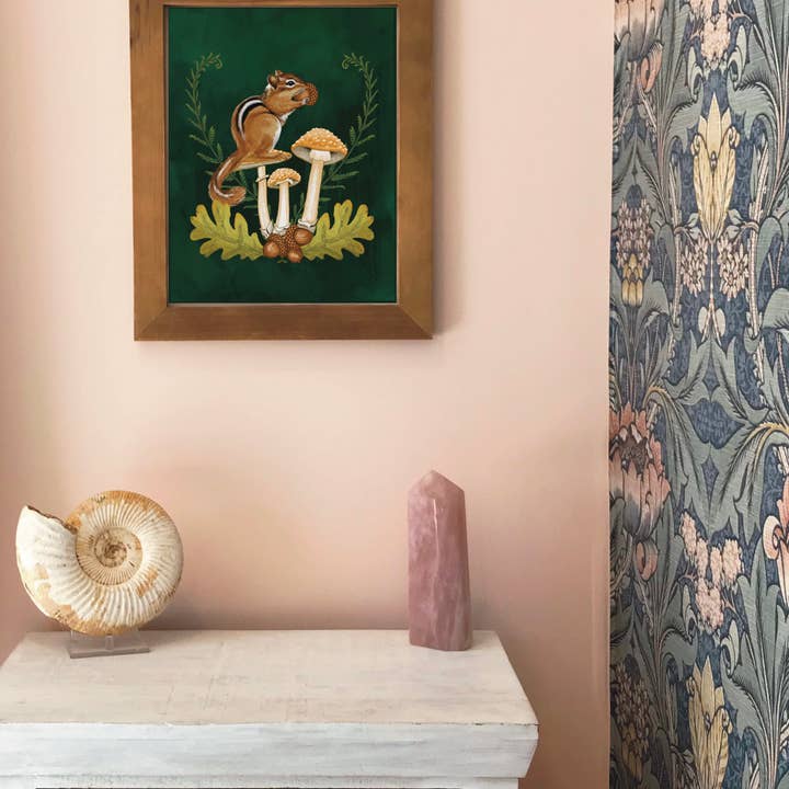 Folk Meadow - Wholesale Art Print - Chipmunk & Mushroom Print - 8x101