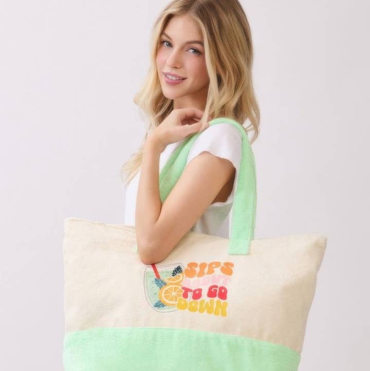 CC Wholesale Clothing - Wholesale Tote Bag - Women's - Sips About To Go Down Terry Tote