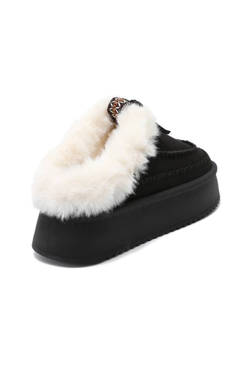 Joia Paris - Wholesale Mules - Women's - Fur-lined mules with thick sole and braided strap RU-219