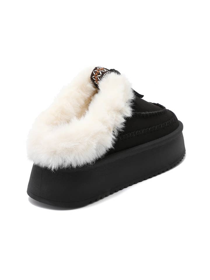 Joia Paris - Wholesale Mules - Women's - Fur-lined mules with thick sole and braided strap RU-219