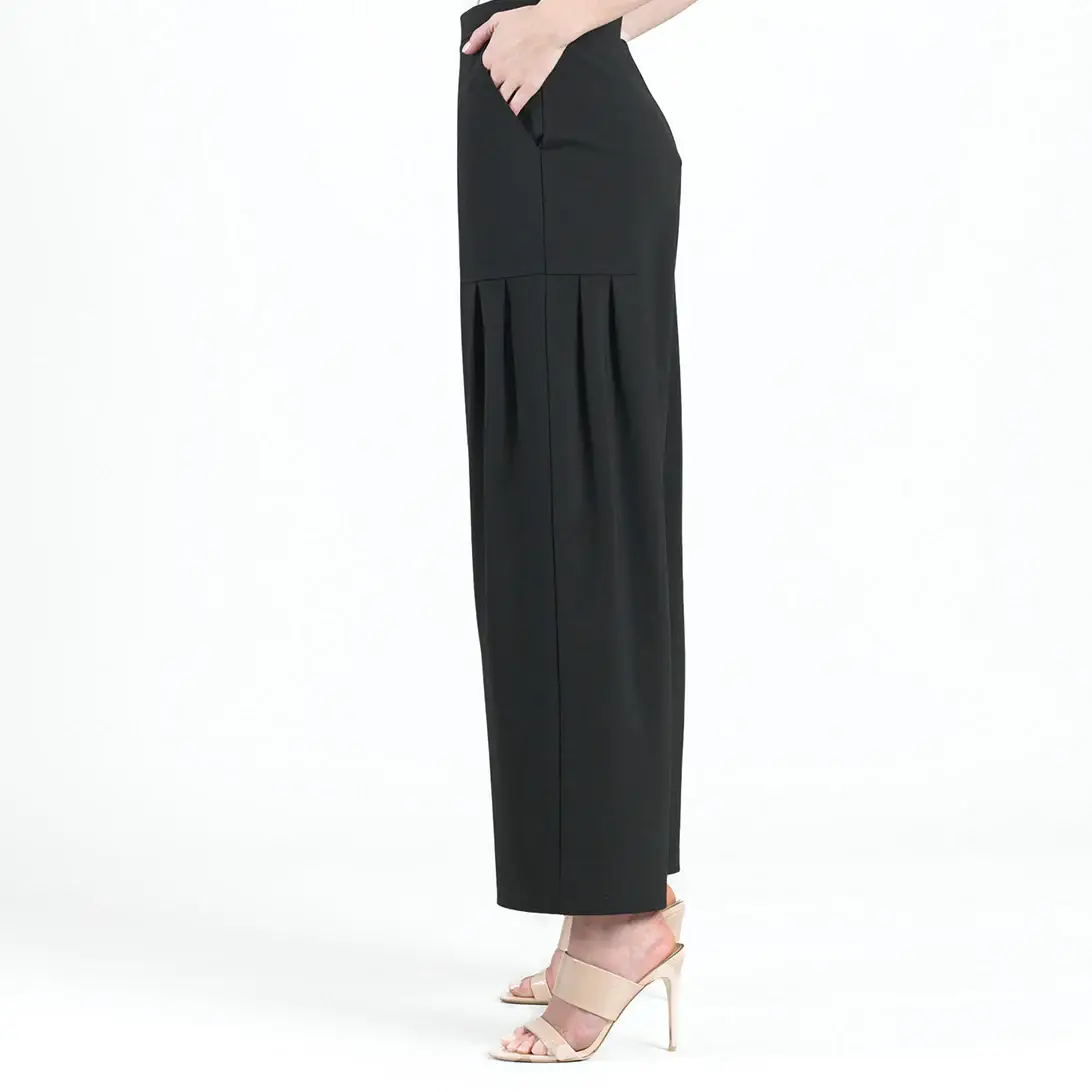 Clara Sunwoo - Wholesale Pants - Women's - PT70RA - Rayon-Ponte Knit - Pleated Wide Leg Pocket Pant1