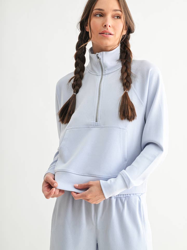 Mono B - Wholesale Sweatshirt - Women's - Luxe Sand Wash Rib 1/4 Zip Sweater24