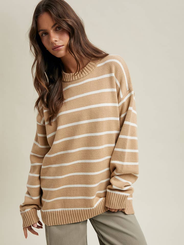 OVERSIZED STRIPED KNIT SWEATER / WL25-11618 for wholesale by Wishlist Apparel