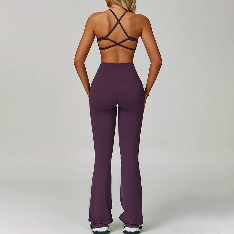 WONDERXFANS - Wholesale Activewear Set - Women's - cross back Sports Bra + Flared Leg pants 2-Piece set7