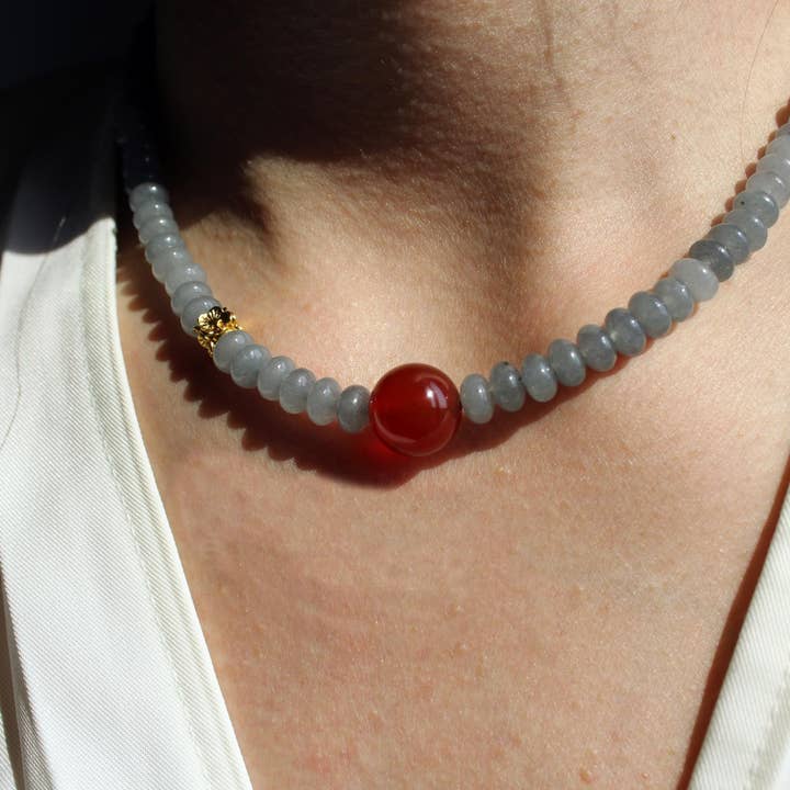 Collana in Agata Rossa Grigia Giada Bianca, Ciondolo in Pietra Preziosa, Gioiello Elegante Fatto a Mano, Collana in Pietra Naturale, Regalo, Girocollo. per la vendita all'ingrosso da parte di Effiliving