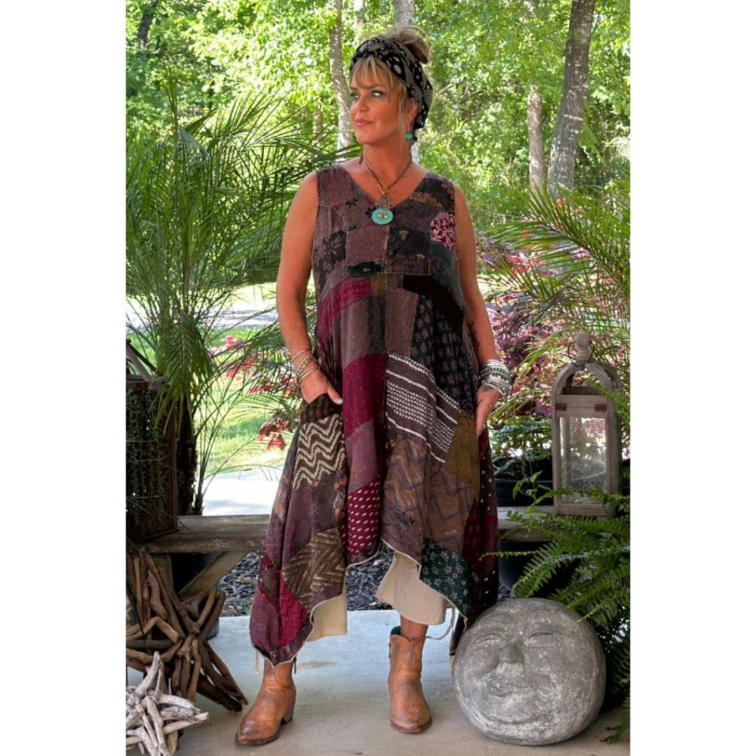 Jaded Gypsy - Wholesale Dress - Women's - Patchwork Sunrise Dress - Chocolate JG-201
