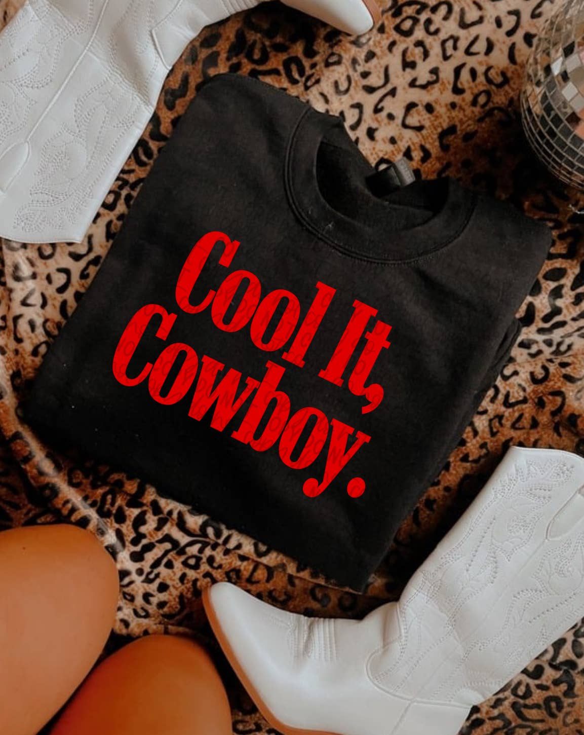 Twisted Image Tees Wholesale - Wholesale Graphic Sweatshirt - Women's - Cool It, Cowboy (Gildan Black Crewneck)0