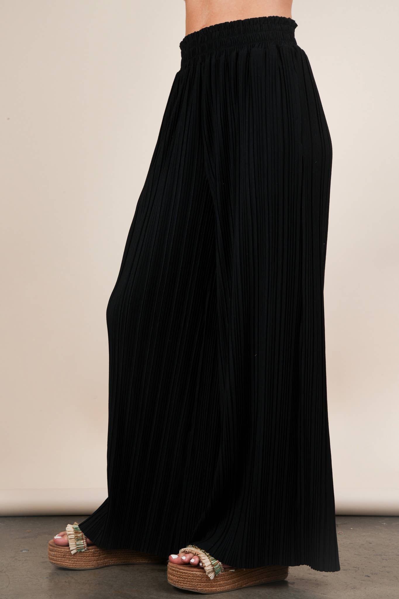 VERY J - Wholesale Pants - Women's - NP70826-Leopard Print & Solid Wide Leg Pleated Pants2