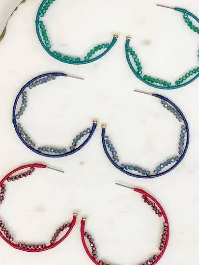 Crystal Beaded Trimmed Hoop Earrings for wholesale by Prep Obsessed Wholesale