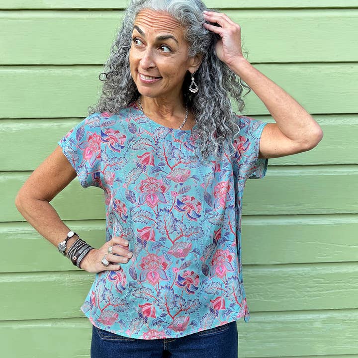 Margie Blouse Taj Blue for wholesale by Little Journeys Chicago
