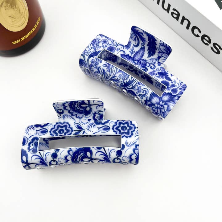 TheDivaSoap - Wholesale Hair Clip - Women's - Blue and White Porcelain Pattern Hair Claw Clip5
