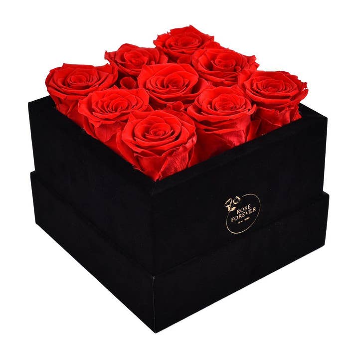 Rose Forever - Wholesale Dried/Pressed Flowers - 9 Red Roses Velvet Eternity Roses Box