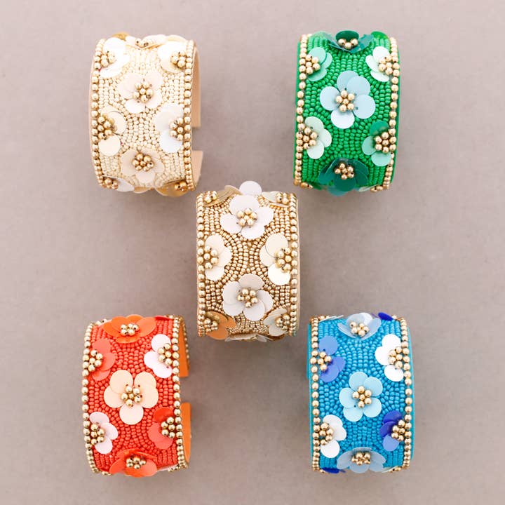 La Cuerda De Sol - Venta al por mayor Bisutería - Pulsera Etnica Ajustable Flores Lentejuelas Abalorios