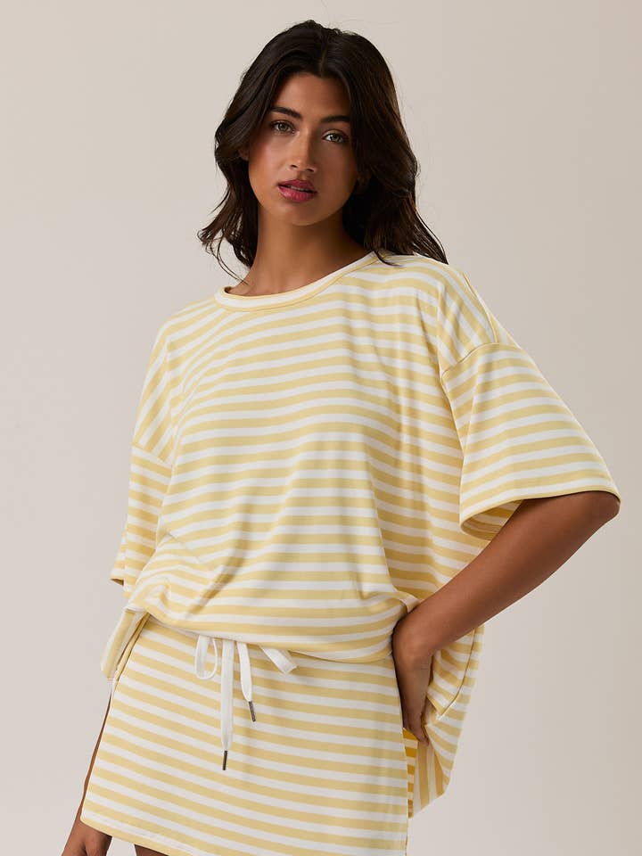SHORT SLEEVE ROUND NECK OVERSIZED STRIPE T-SHIRT for wholesale by LE LIS
