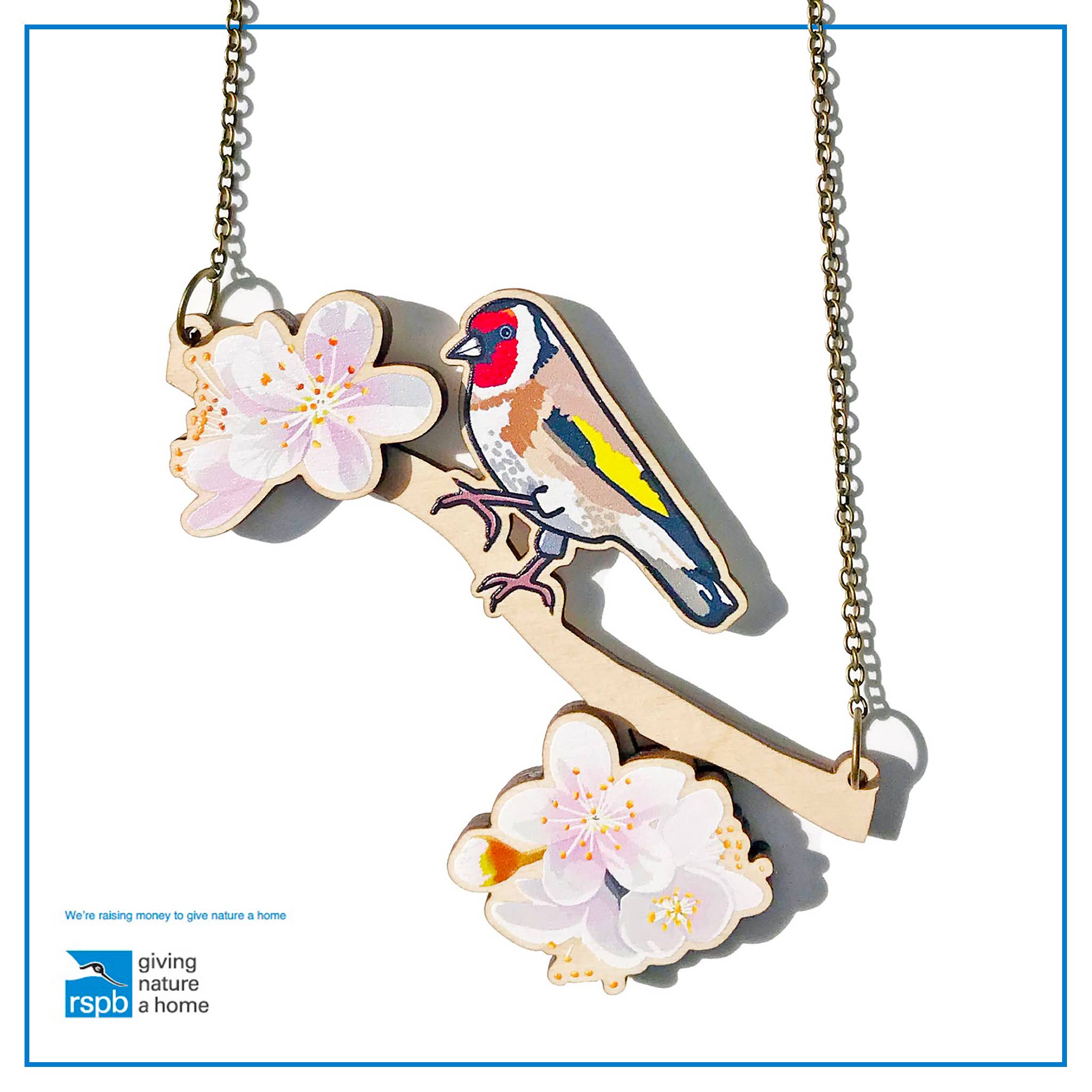 Loadofolbobbins - Wholesale Pendant/Charm Necklace - Goldfinch and Cherry Blossom Bird Necklace2