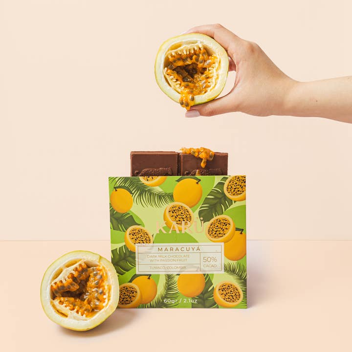 MARACUYÁ
•50% Milk chocolate with Passionfruit• for wholesale by Karü Chocolates