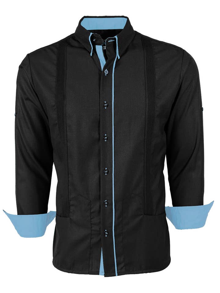 Y.A.Bera Clothing Modern Guayaberas - Wholesale Button Down Shirt - Men's - Couture Black Clásico Norteña Guayabera5