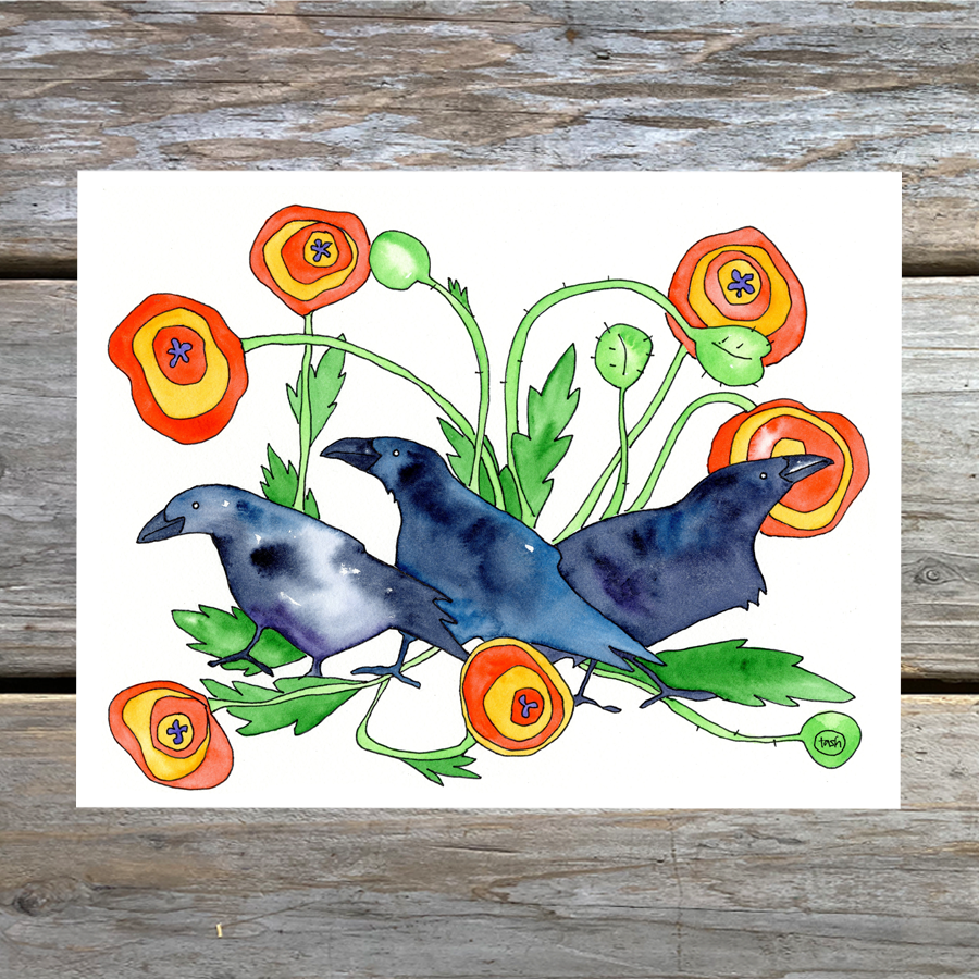 Natasha Zahn Studio - Wholesale Everyday Greeting Card - Poppy Raven Note Card0