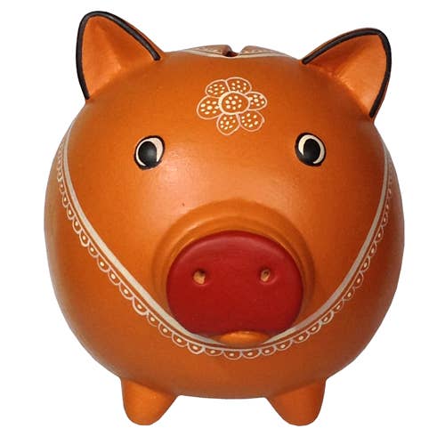 One World Projects - Wholesale Money/Piggy Bank - Orange Ceramic Pig Bank