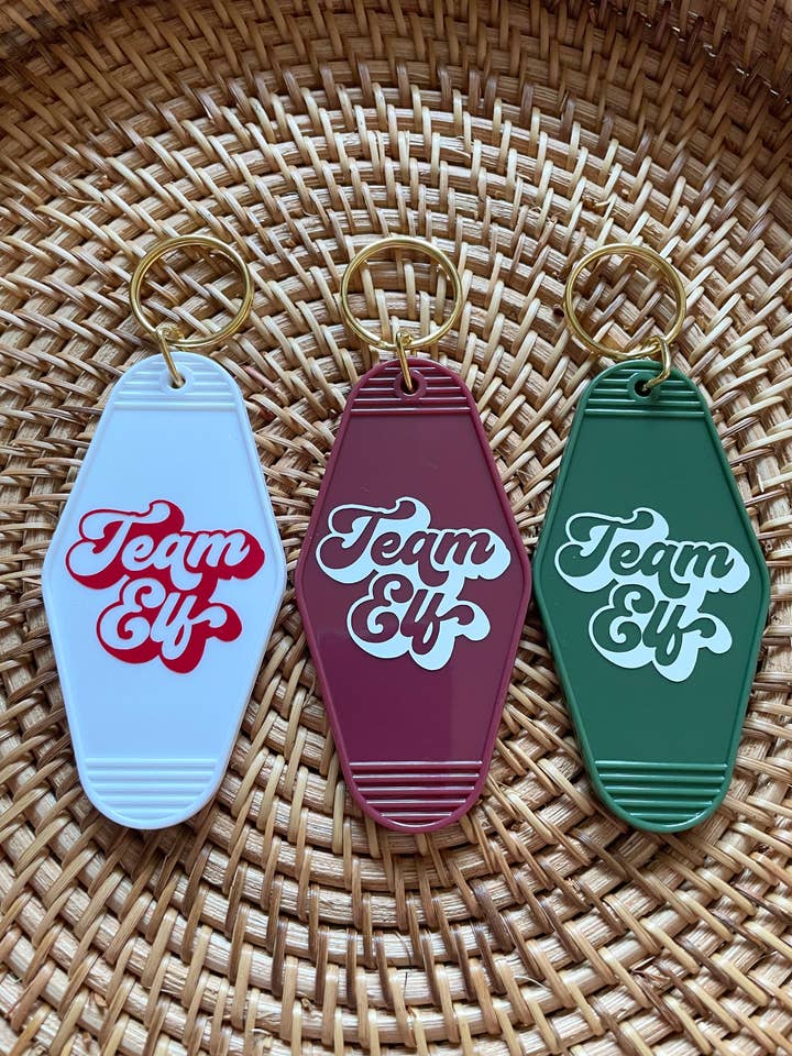 Llavero navideño de estilo retro de Team Elf, llavero de motel para venta al por mayor de Jeanne Mari & Co