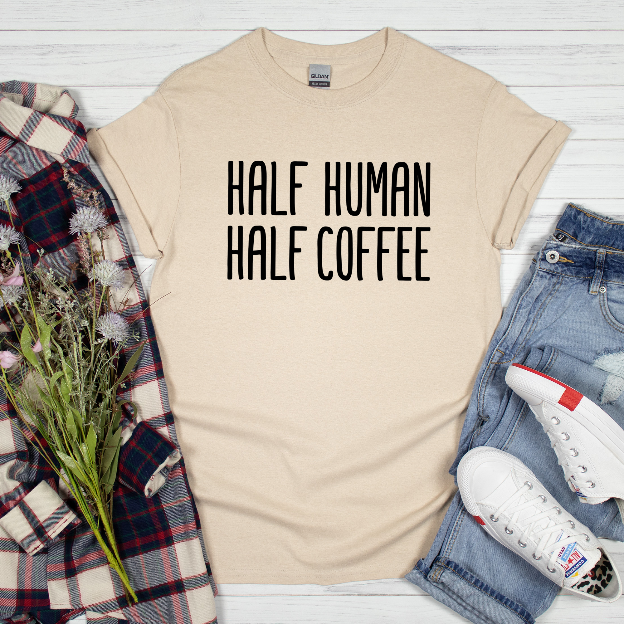 Daily Prints - Vendita all'ingrosso Maglietta serigrafata - Donna - Maglietta metà umano metà caffè0