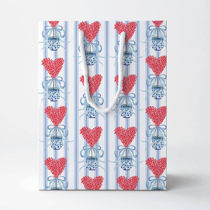 Blue Striped Heart Gift Bag for wholesale by JOSIL Paperie & Gift