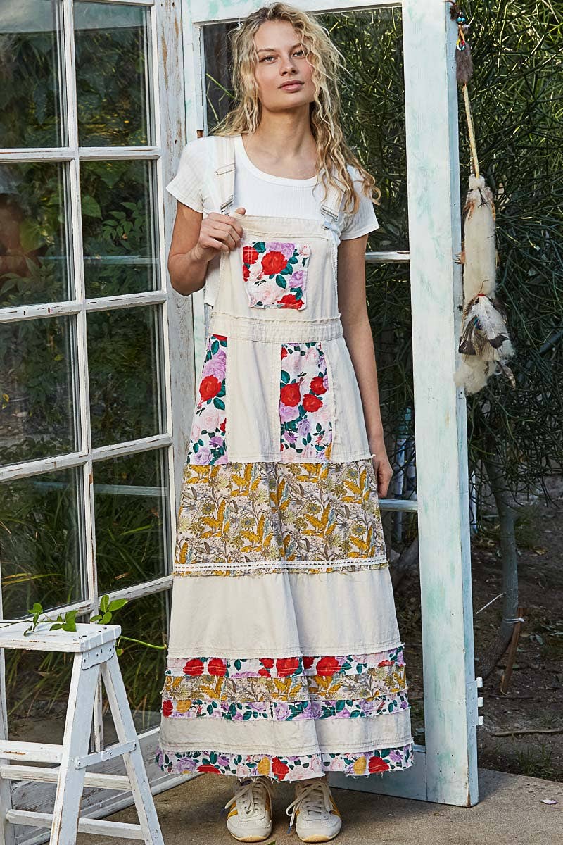 Pol Clothing - Wholesale Dress - Women's - Vintage Washed Front Pocket Floral Contrast Dress18