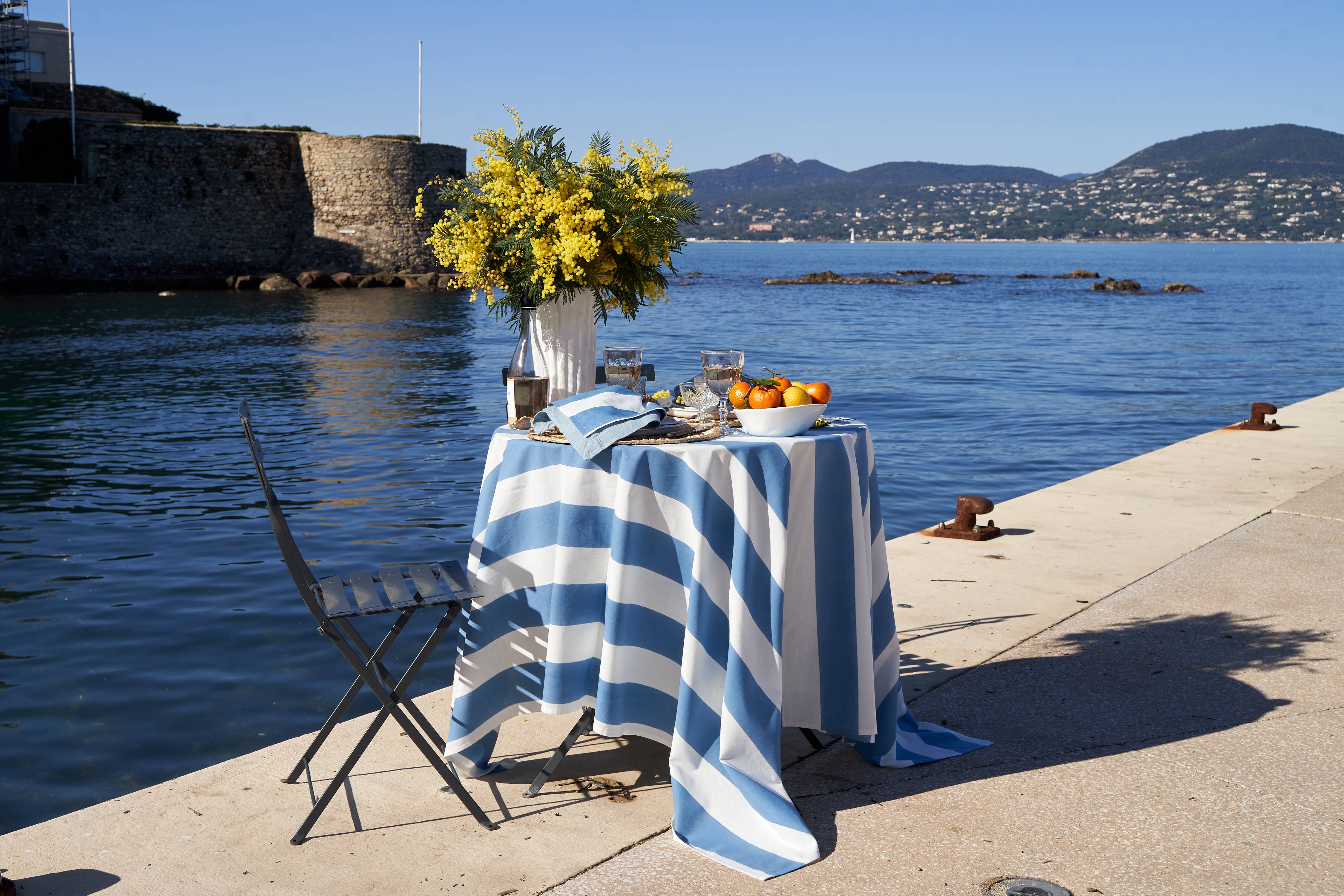 Caravan Home - Wholesale Tablecloth - St. Tropez Blue Stripes | French Tablecloth0
