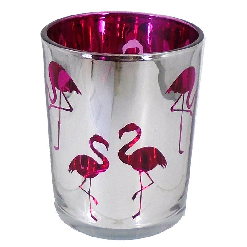CB Home Collection - Wholesale Candle Holder - Silver and Pink Flamingo 5" Candle Cup0