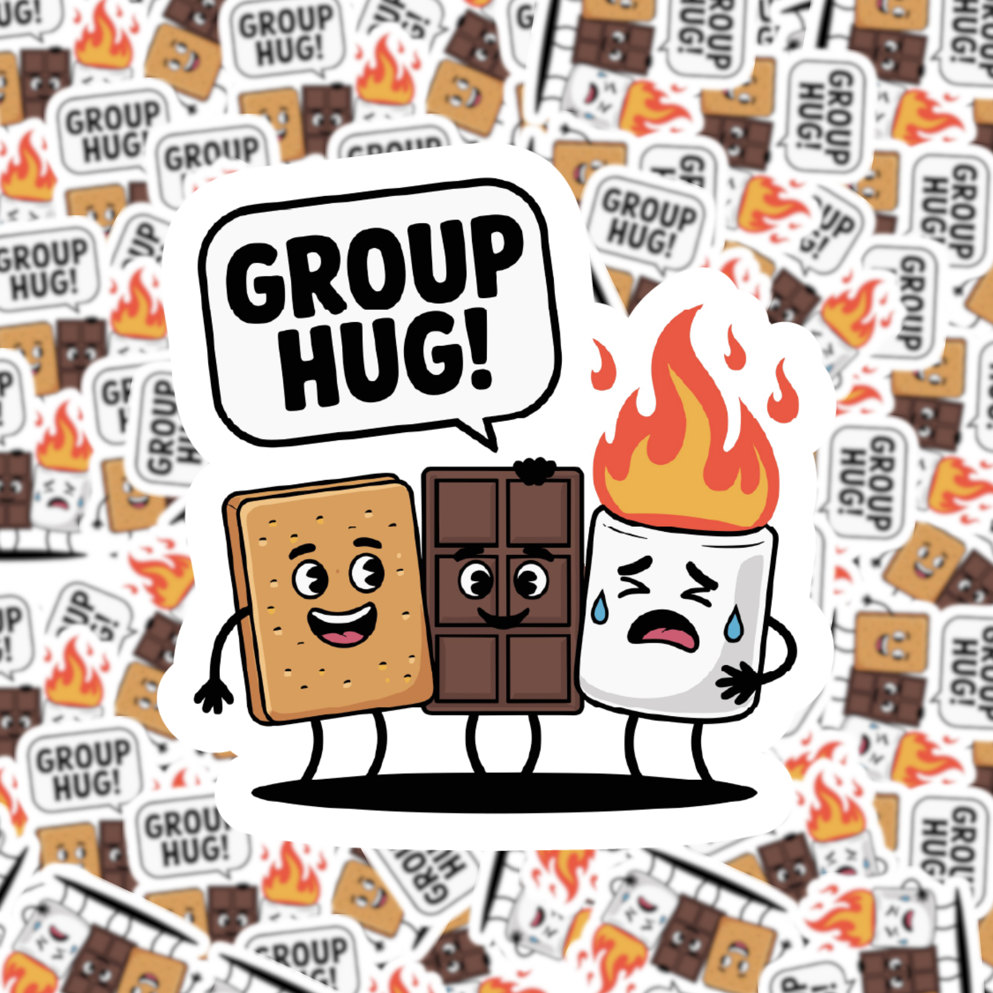 Fuzzy Loon Designs - Venta al por mayor Pegatina - Pegatina de S'mores de Abrazo de Grupo0