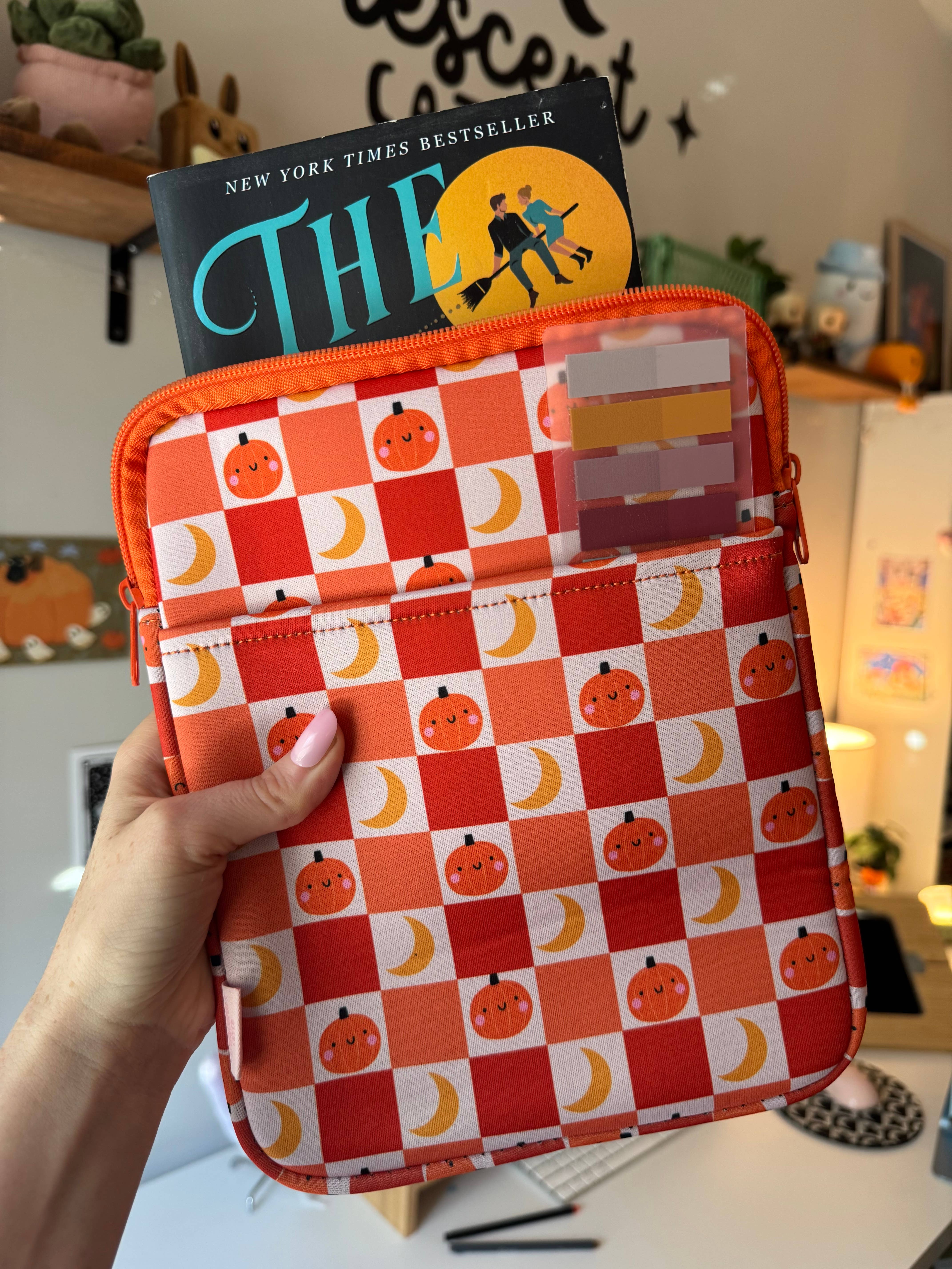 CrescentCatCo - Wholesale Book Cover - Cute Pumpkin Halloween Book & Kindle Pouch, Zipper & Pocket3