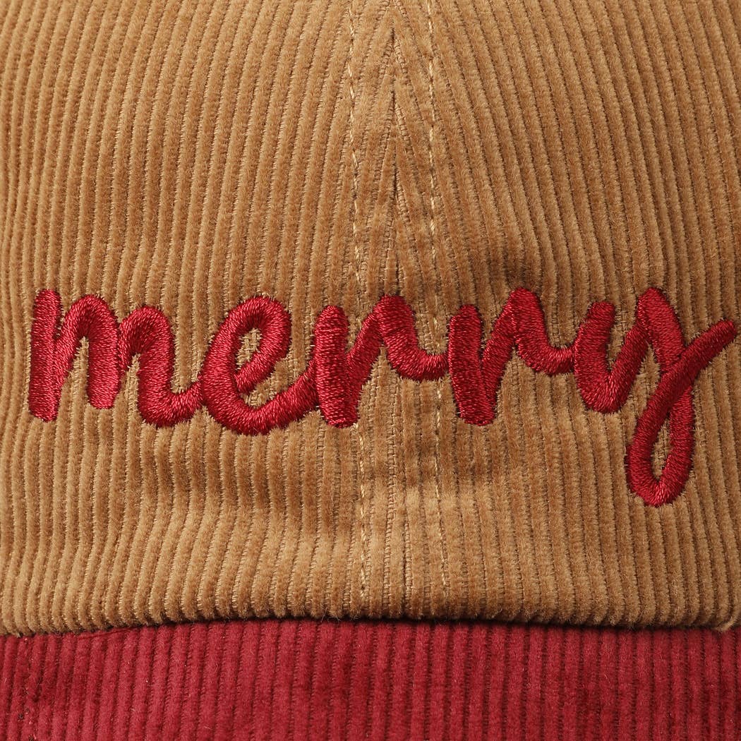 Fashion City - Wholesale Baseball Cap - Unisex - Merry Text Embroidery Two-Tone Corduroy Hat1
