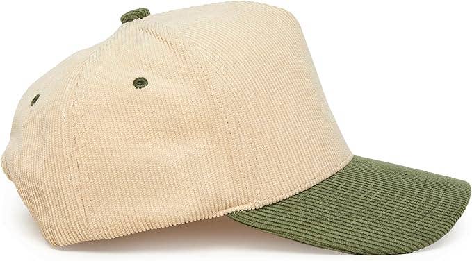 Funky Junque - Wholesale Baseball Cap - Unisex - Two Tone Vintage Corduroy Hat - Sage/Beige3