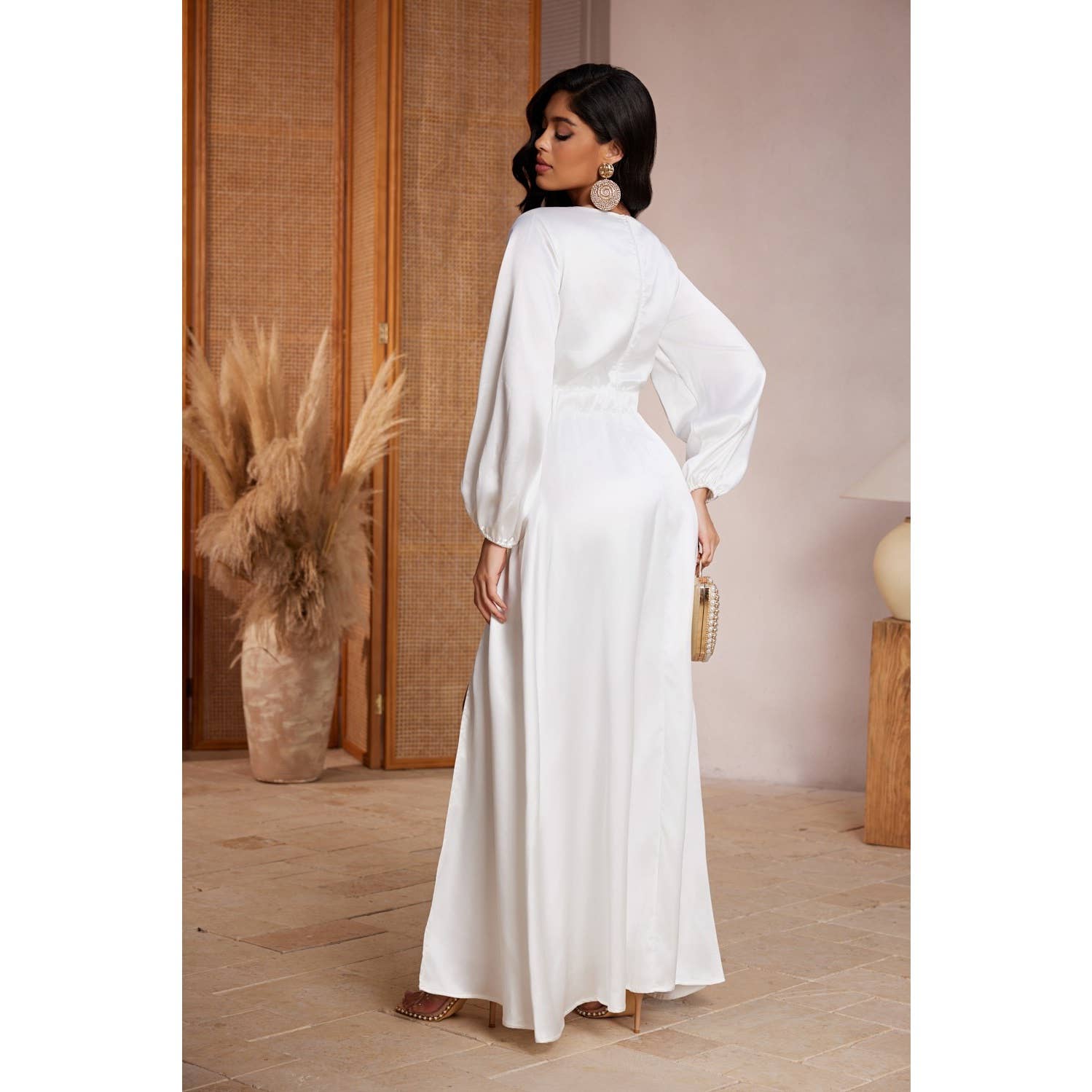 Chicways - Wholesale Dress - Women's - Solid Color Maxi Dress with Long Sleeves2