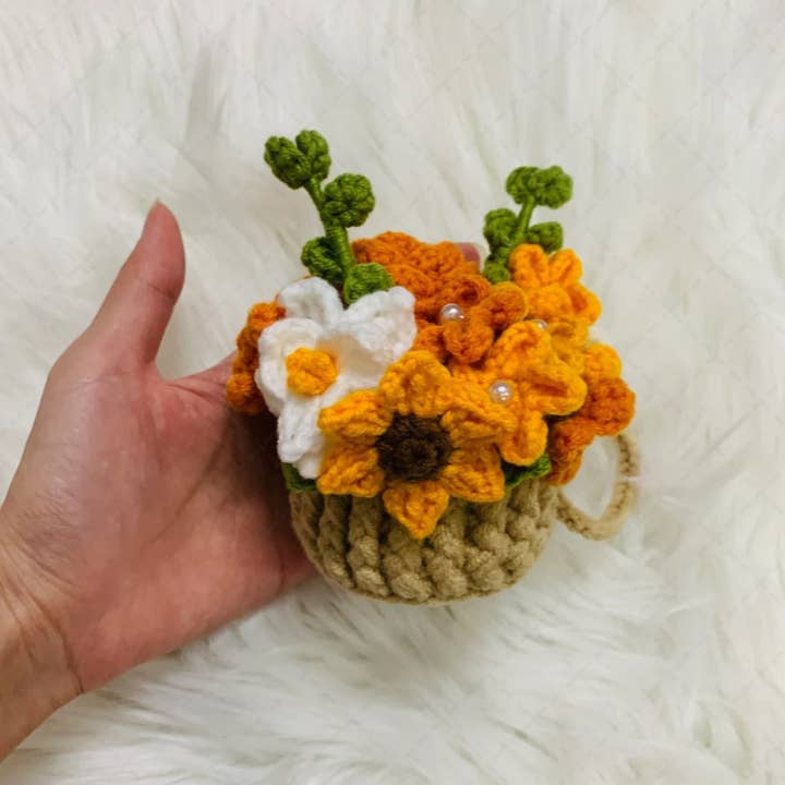 TOMOPOD LLC - Wholesale Car Decorative Charm - Women's - Cute Crochet Flower Basket Car Mirror Hanging Ornament Decor8