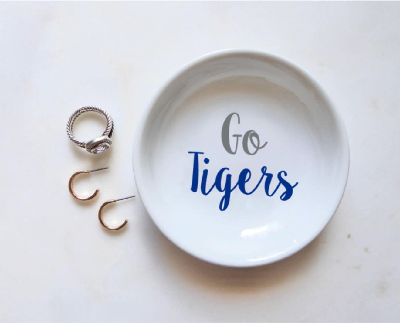 CourtPerkDesigns LLC - Wholesale Jewelry Dish - Go Tigers Ring Dish / University Of Memphis