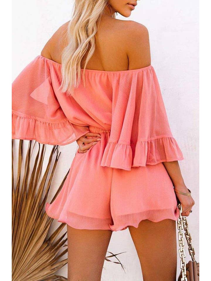 Queen Fashion - Wholesale Romper - Women's - off the shoulder ruffle chiffon romper5